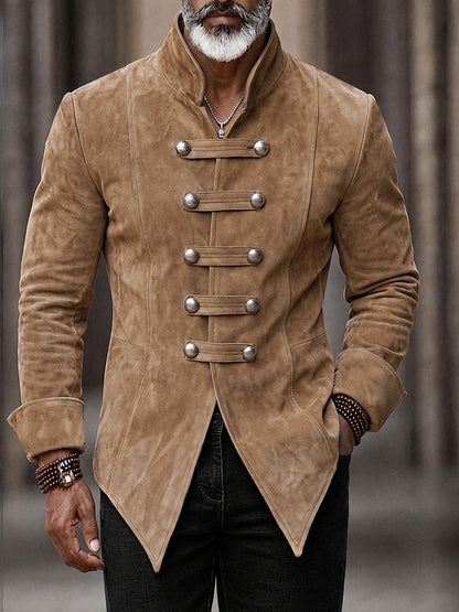 Vintage Faux Suede Stand Collar Jacket