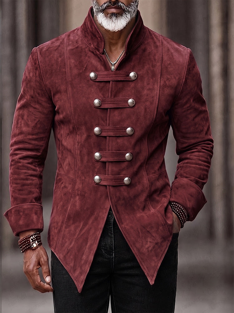 Vintage Faux Suede Stand Collar Jacket