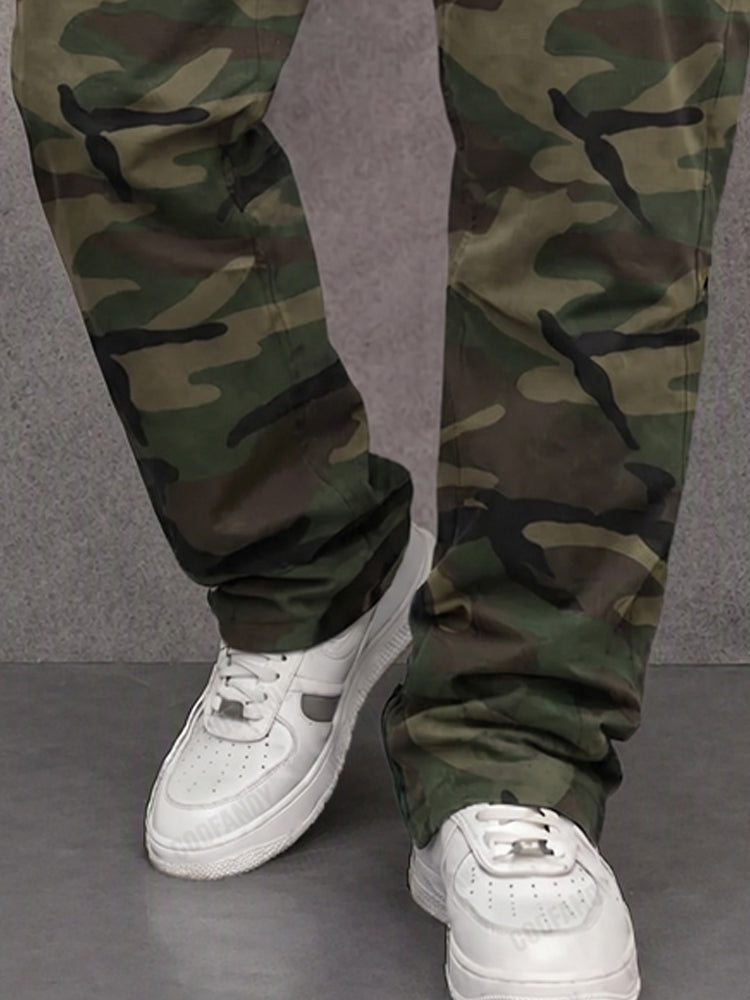 Casual Camo Print Elastic Waist Cargo Pants