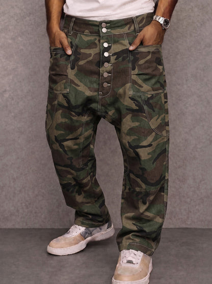 Casual Streetwear 100% Cotton Drop Crotch Pants