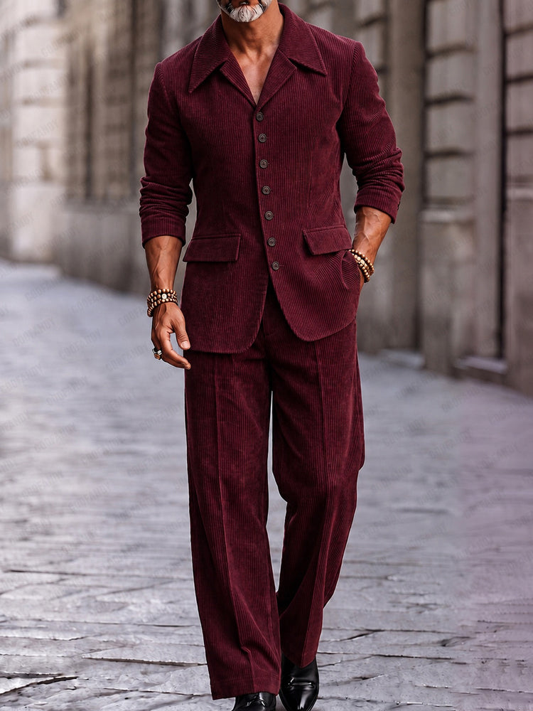 Smart Casual Retro Corduroy Matching Set
