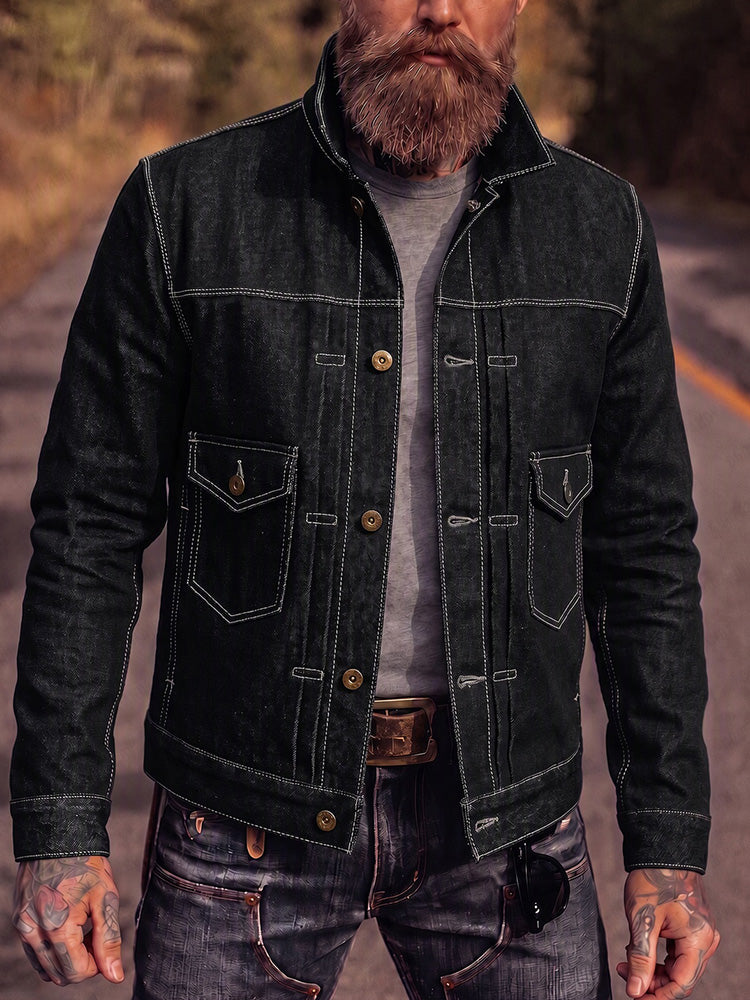 Vintage Contrast Stitch Denim Trucker Jacket