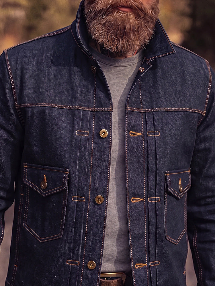 Vintage Contrast Stitch Denim Trucker Jacket