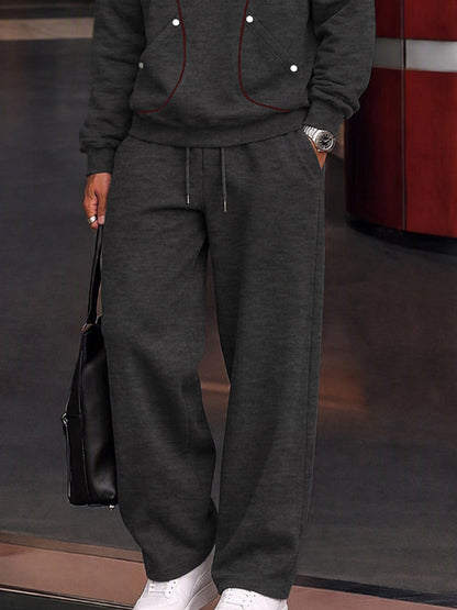 Athleisure Contrast Piping Hoodie Pants Set