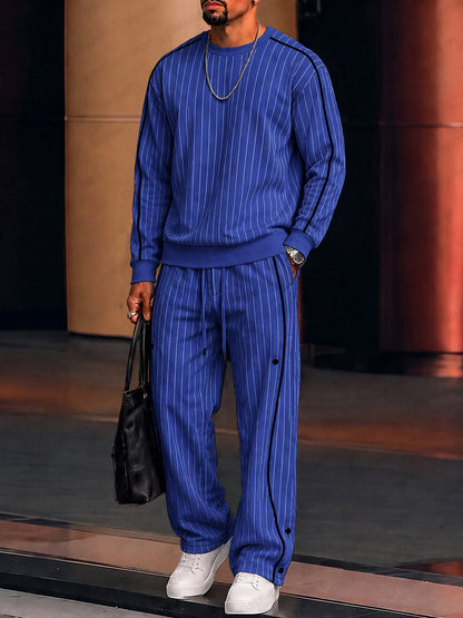 Casual Contrast Piping Pinstripe Matching Set