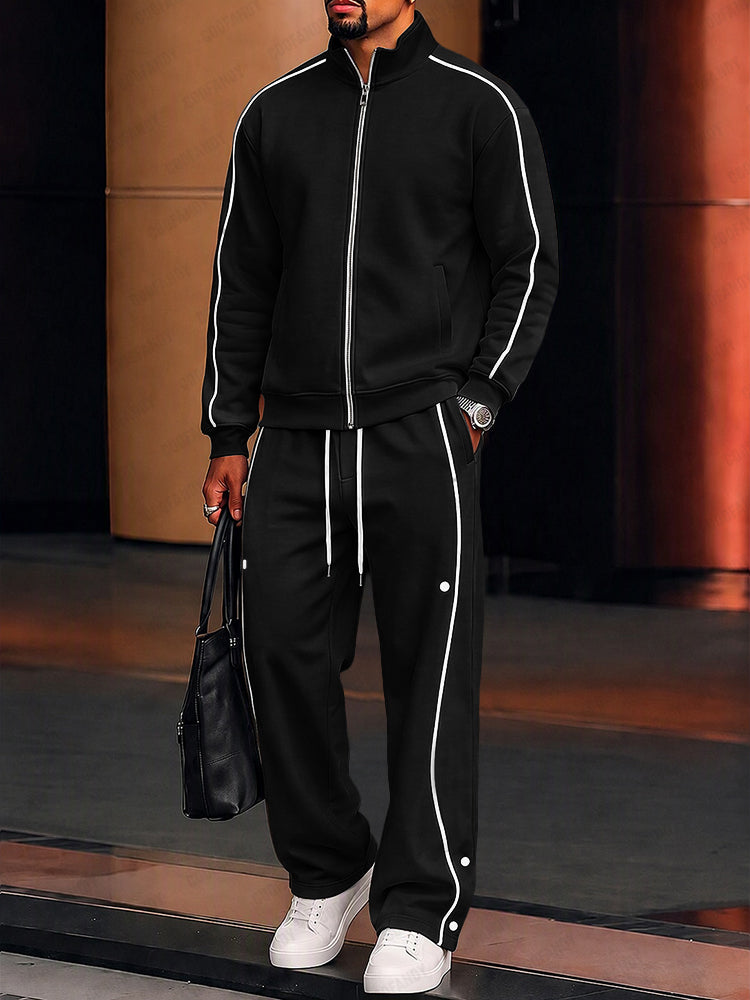 Casual Relaxed Full-Zip Track Jacket Set