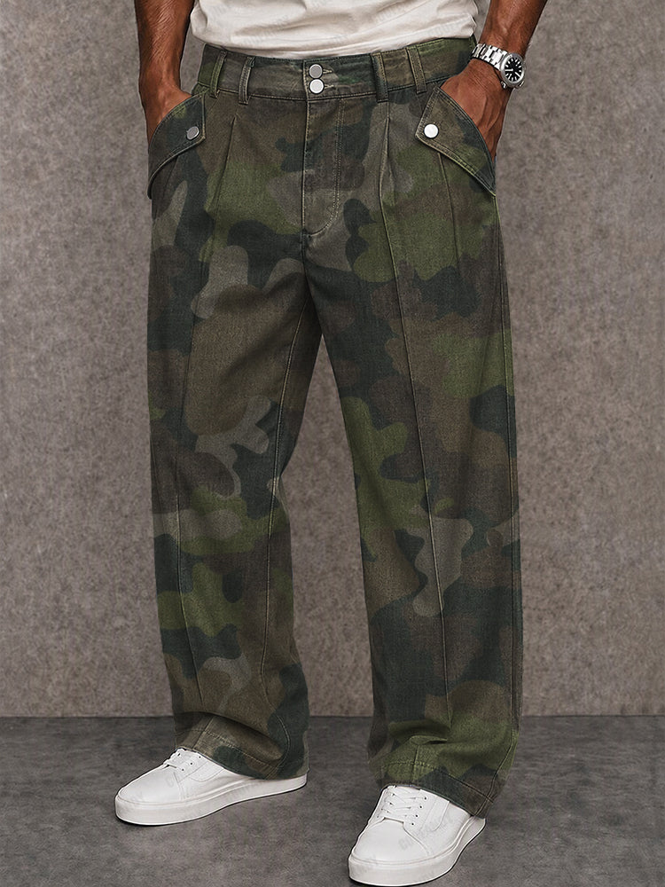 Military Style Camo Wide Leg Pants
