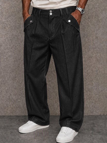 Versatile Denim-look Wide Leg Pants