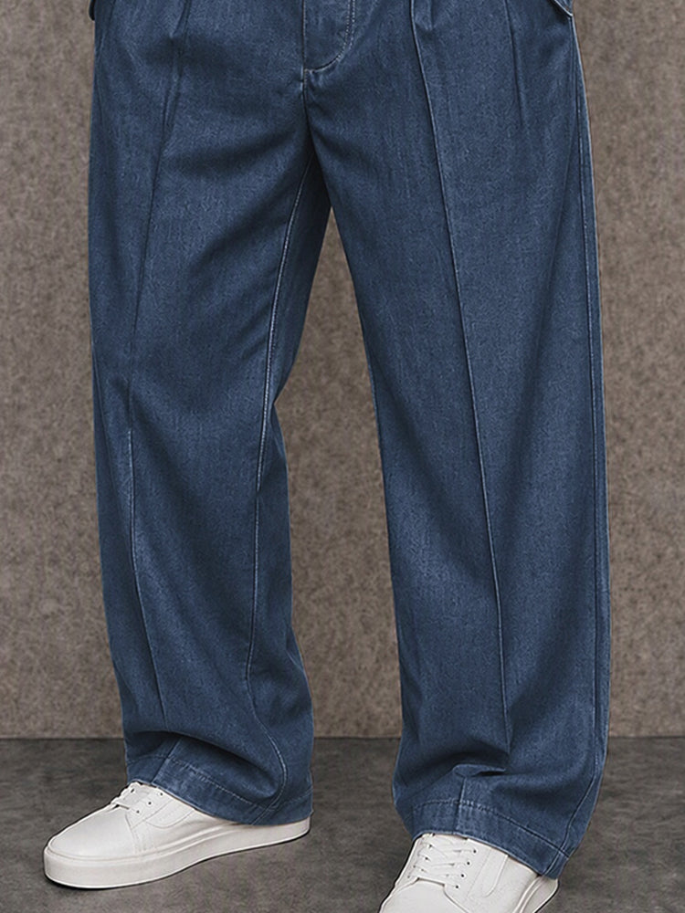 Versatile Denim-look Wide Leg Pants
