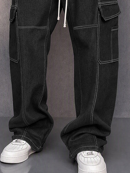 Casual Contrast Stitching Drawstring Cargo Pants