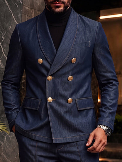 Denim-look Double Breasted Suit Set