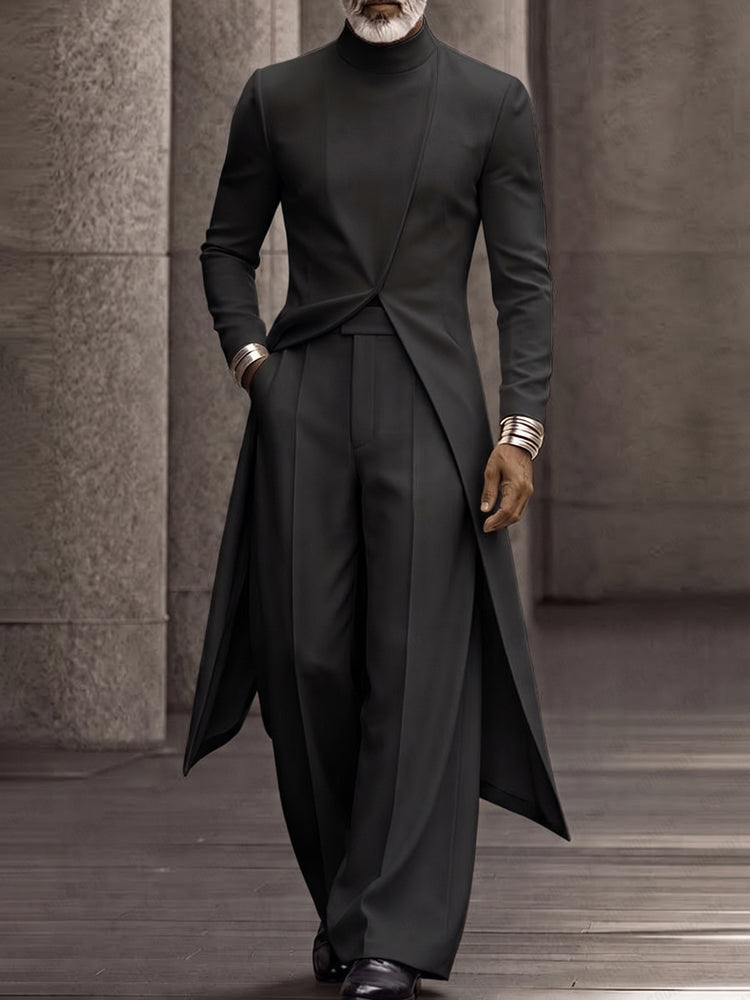 Minimalist Long Tail Mock Neck Top Pants Set