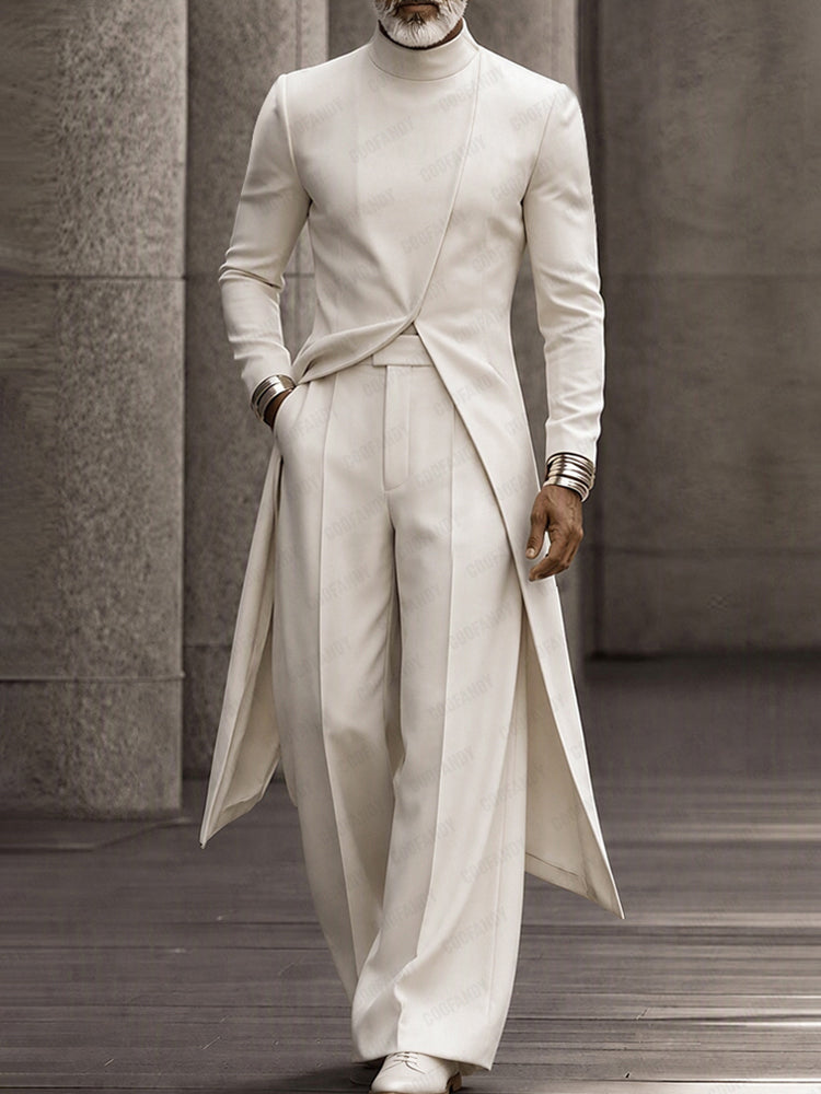 Minimalist Long Tail Mock Neck Top Pants Set