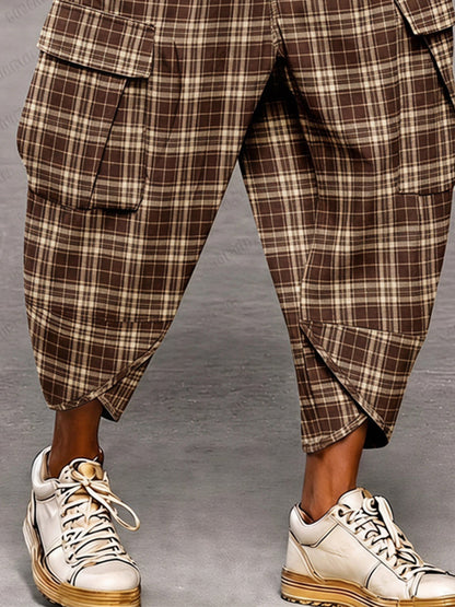 Vintage Streetwear Plaid Cargo Harem Pants