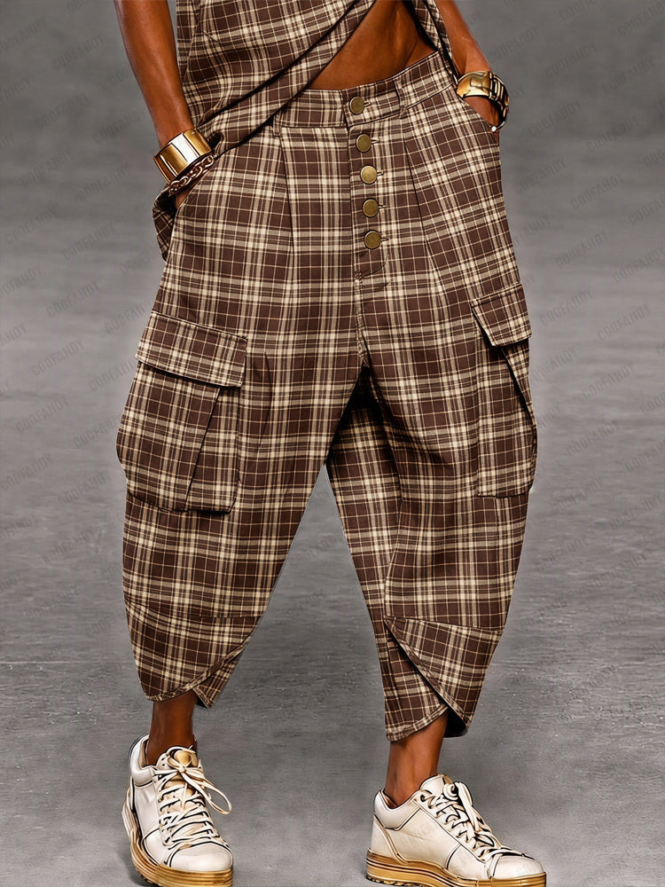 Vintage Streetwear Plaid Cargo Harem Pants