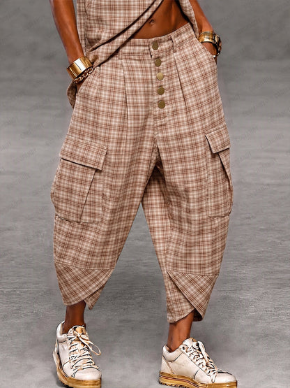 Vintage Streetwear Plaid Cargo Harem Pants