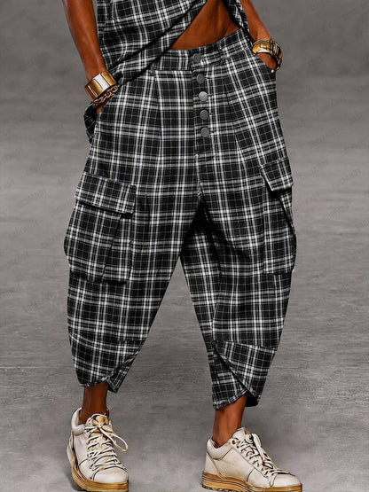 Vintage Streetwear Plaid Cargo Harem Pants