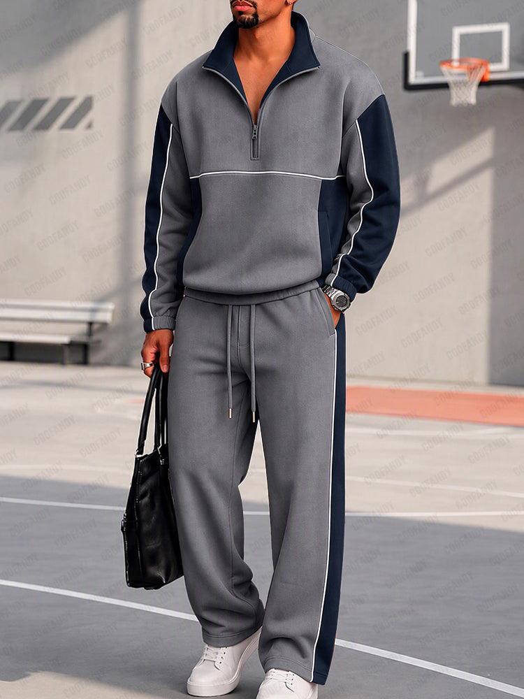 Urban Streetwear Contrast Patchwork Tracksuit