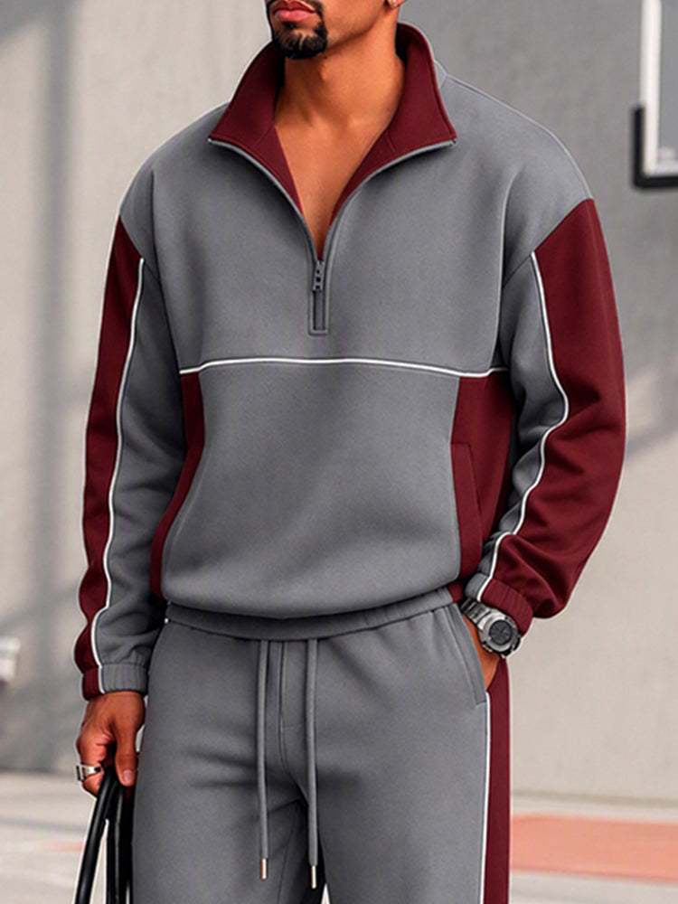 Urban Streetwear Contrast Patchwork Tracksuit
