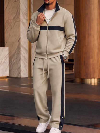 Sporty Contrast Trim Jacket Pants Set