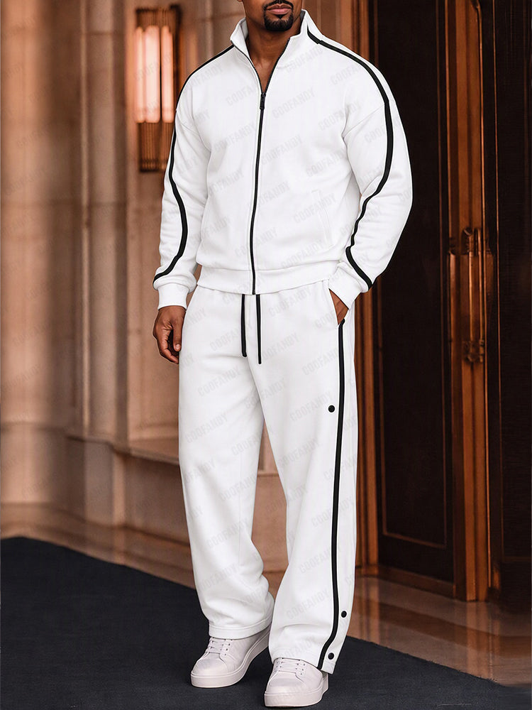 Fashion Contrast Piping Tracksuit Set