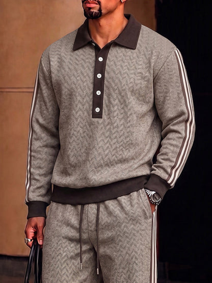 Vintage Printed Contrast Trim Sports Set