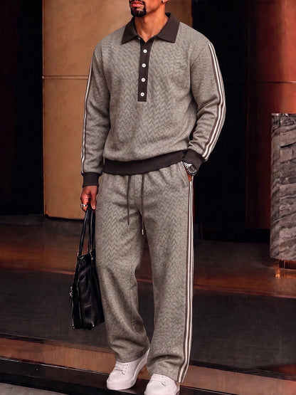 Vintage Printed Contrast Trim Sports Set