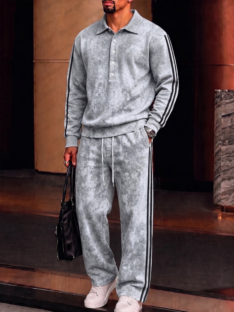 Vintage Printed Contrast Trim Sports Set