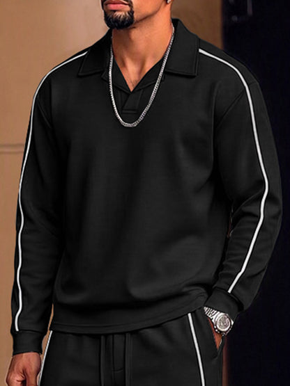 Casual Loose Contrast Piping Polo Shirt Set