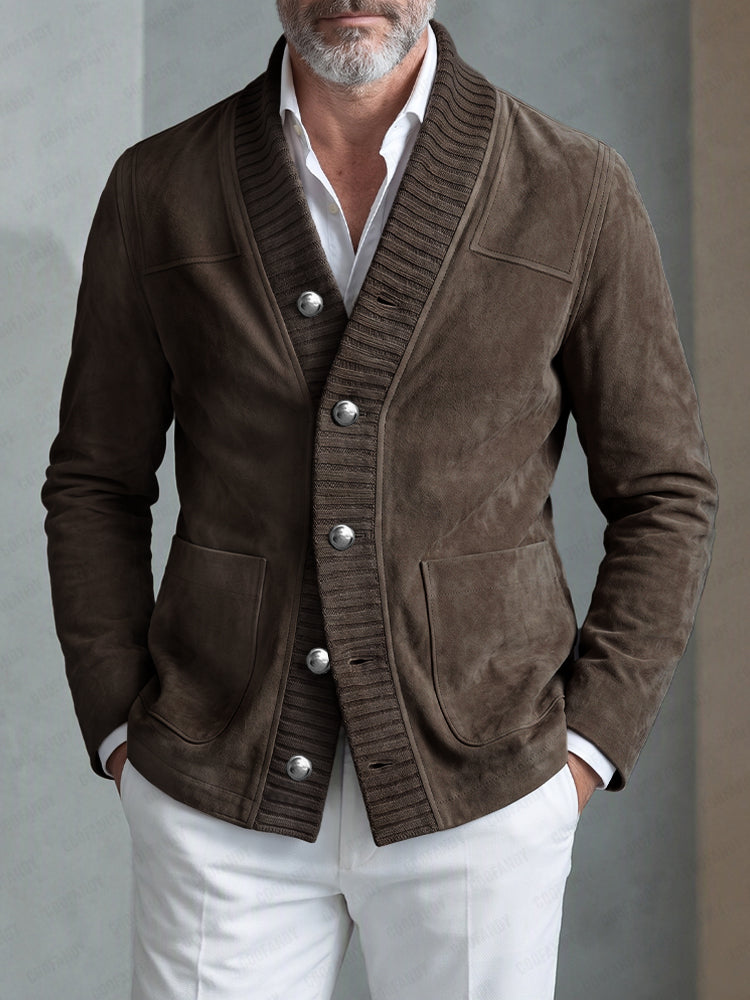 Elegant Patchwork Ribbed Faux Suede Jacket