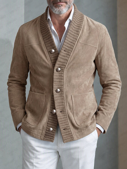Elegant Patchwork Ribbed Faux Suede Jacket