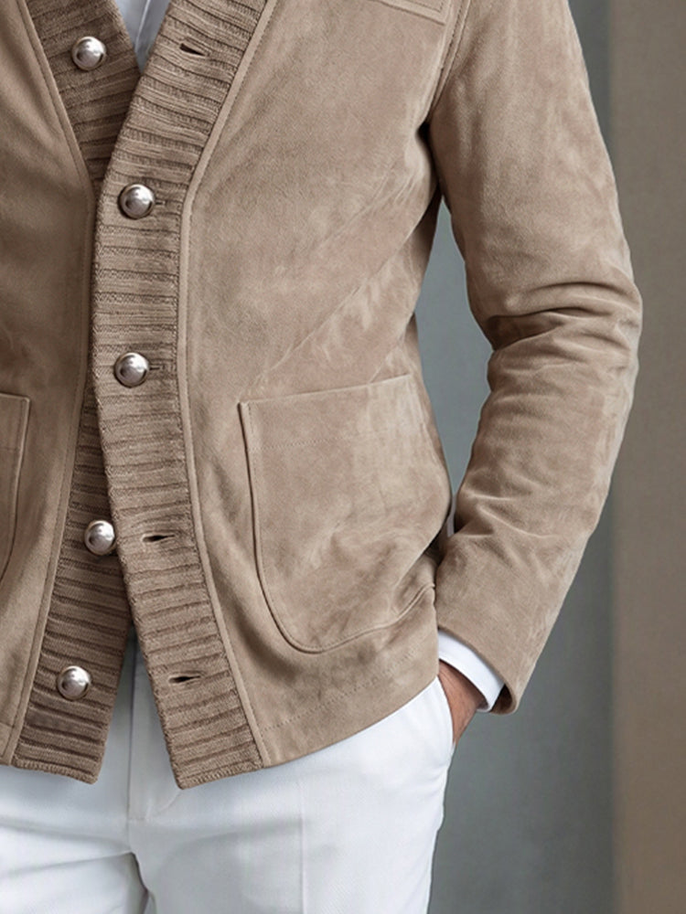 Elegant Patchwork Ribbed Faux Suede Jacket
