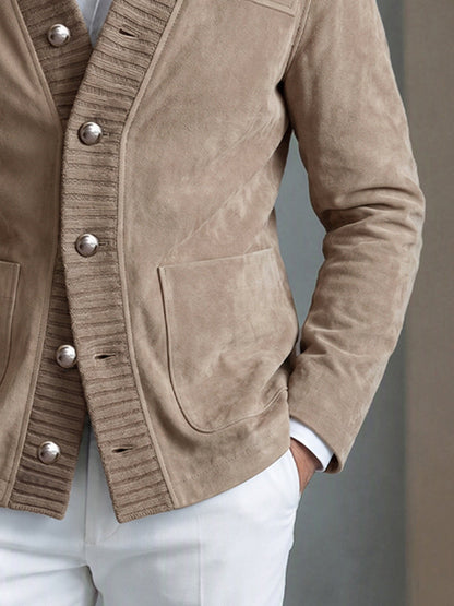 Elegant Patchwork Ribbed Faux Suede Jacket