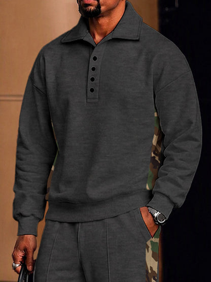 Casual Camo Patchwork Fleece Sweatshirt Set