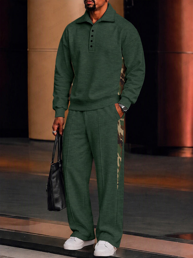 Casual Camo Patchwork Fleece Sweatshirt Set