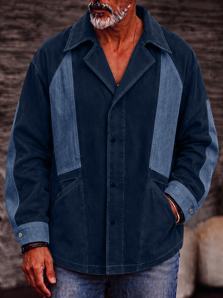 Casual Color Block Denim Faux Suede Jacket