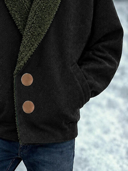 Casual Fleece Spliced Collar Tweed Coat