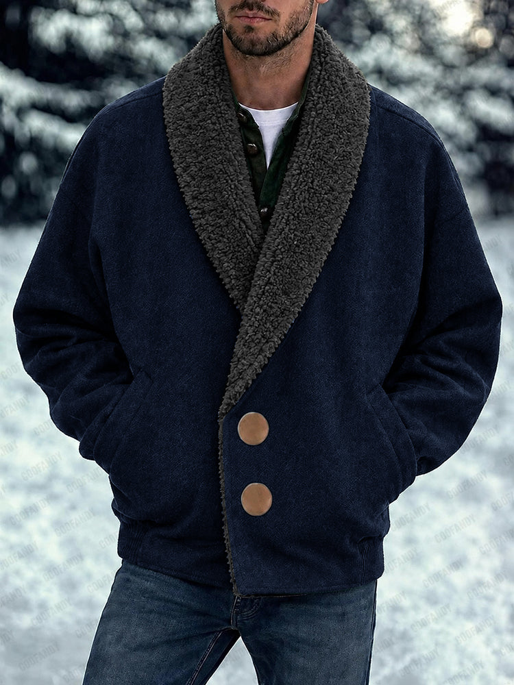 Casual Fleece Spliced Collar Tweed Coat