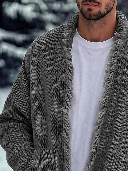 Casual Loose Fringe Trim Knit Cardigan