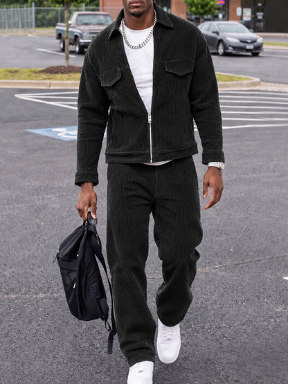 Urban Casual Corduroy Jacket Pants Set