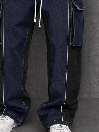 Denim-look Contrast Color Drawstring Pants