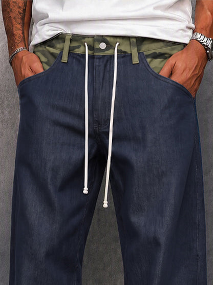 Unique Camo Waist Faux Denim Street Pants
