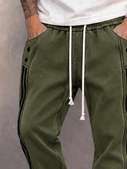 Casual Faux Suede Side Stripe Jogger Pants