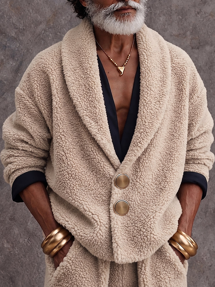 Casual Polar Fleece Shawl Collar Cardigan