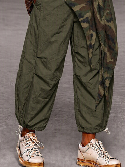 Urban Street Style Contrast Panel Parachute Pants