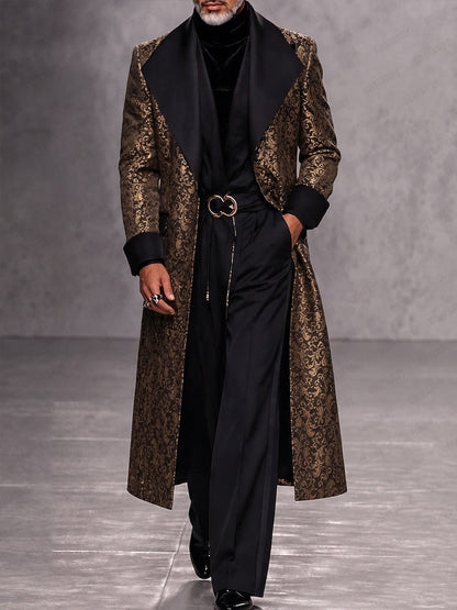 Luxury Wide Contrasting Lapel Long Coat