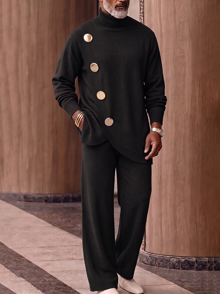 Urban Fashion Button Accent Turtleneck 2-Piece Set