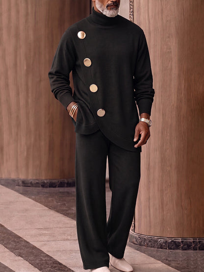 Urban Fashion Button Accent Turtleneck 2-Piece Set