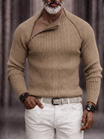 Designer Zip Detail Mock Neck Knit Top