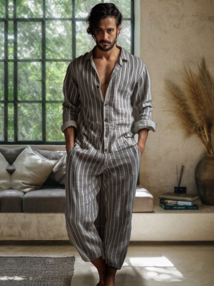 Casual Stripe Linen Blend Jumpsuit